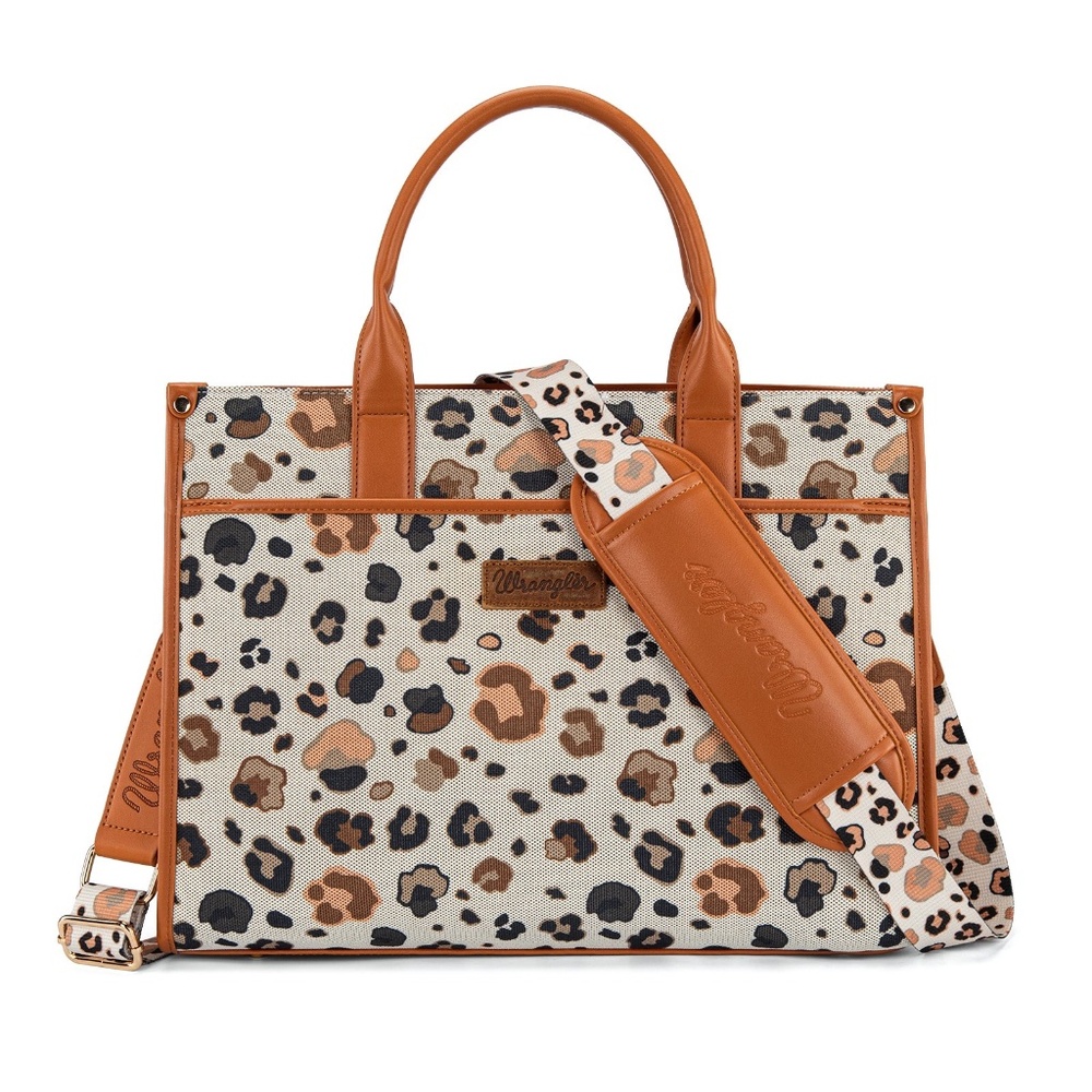 Wrangler Leopard Print Canvas Oversized Tote with Adjustable Strap Brown